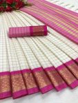 TRENDING COTTON SILK JACQUARD WEAVING WORK SAREE WITH UNSTITCHED BLOUSE PINK