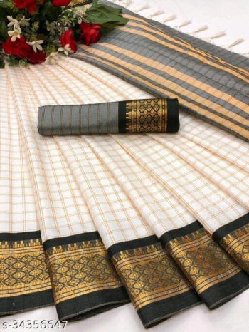 TRENDING COTTON SILK JACQUARD WEAVING WORK SAREE WITH UNSTITCHED BLOUSE BLACK