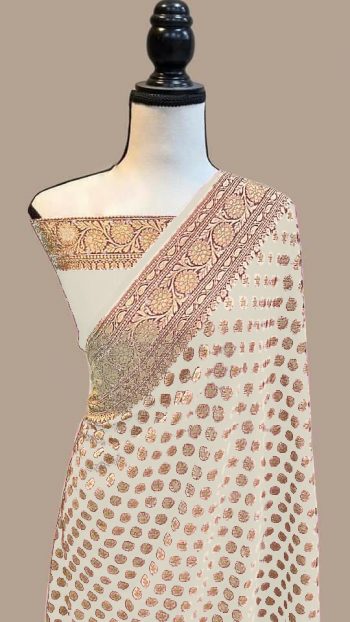 TRENDING SOFT SILK ZARI WEAVING SAREE WITH UNSTITCHED BLOUSE WHITE