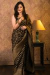 TRENDING SOFT SILK ZARI WEAVING SAREE WITH UNSTITCHED BLOUSE BLACK