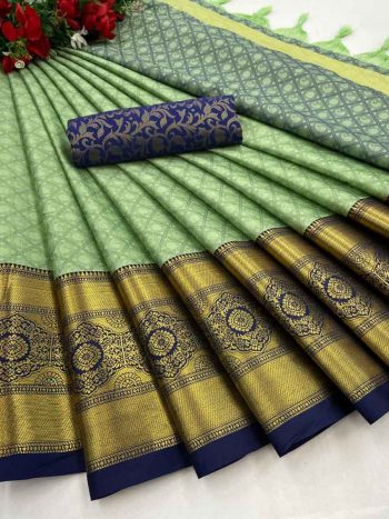 PLAIN PARTY WEAR AURA COTTON SILK SAREE SEA GREEN