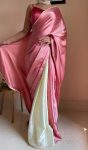 PARTY WEAR JAPAN SATIN MOTI LACE WORK READY TO WEAR SAREE WITH UNSTITCHED BLOUSE PINK