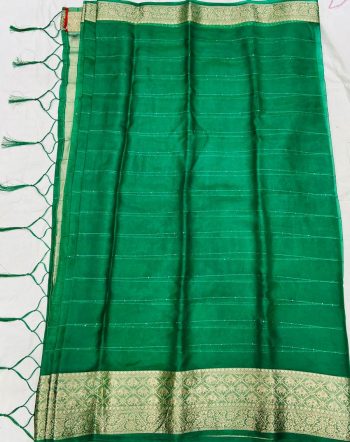 Designer organza silk  jacquard border saree with  blouse green