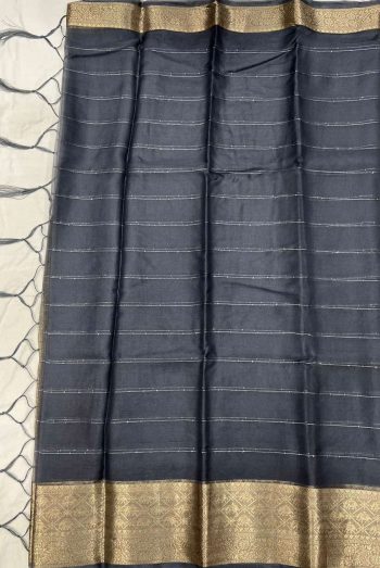 Designer organza silk  jacquard border saree with  blouse grey