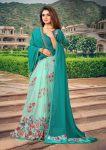 GEORGETTE FABRIC SAREE IN SEA BLUE COLOR PRINTED WORK SKY