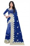 PARTY WEAR  NET DIAMOND WORK SAREE WITH UNSTITCHED BLOUSE BLUE