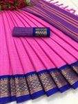 NEW ARRIVAL SOFT COTTON JACQUARD PALLU SAREE WITH UNSTITCHED BLOUSE PINK