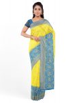 DESIGNER SOFT LICHI SILK SAREE WITH UNSTITCHED BLOUSE LEMON