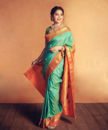 DESIGNER SOFT LICHI SILK SAREE WITH UNSTITCHED BLOUSE SEA GREEN
