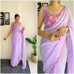 ATRACTIVE GEORGETTE ACRO BORDER WORK SAREE WITH UNSTITCHED EMBROIDERY WORK BLOUSE PARTY WEAR WHOLESALE PRICE ETHNIC GARMENT 4 (2)