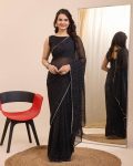 ATTRACTIVE GEORGETTE DIGITAL PRINT WORK 1 MINUTE READY TO WEAR SAREE WITH UNSTITCHED BLOUSE BLACK