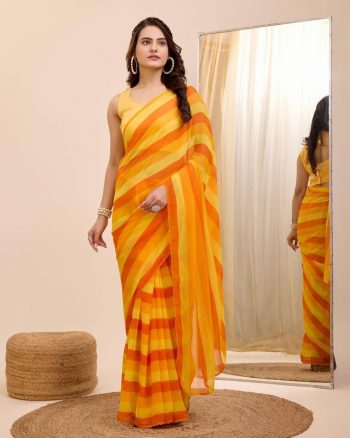 ATTRACTIVE GEORGETTE DIGITAL PRINT WORK 1 MINUTE READY TO WEAR SAREE WITH UNSTITCHED BLOUSE YELLOW