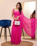 ATTRACTIVE GEORGETTE DIGITAL PRINT WORK 1 MINUTE READY TO WEAR SAREE WITH UNSTITCHED BLOUSE PINK