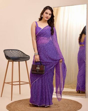 ATTRACTIVE GEORGETTE DIGITAL PRINT WORK 1 MINUTE READY TO WEAR SAREE WITH UNSTITCHED BLOUSE PURPLE