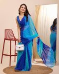 ATTRACTIVE GEORGETTE DIGITAL PRINT WORK 1 MINUTE READY TO WEAR SAREE WITH UNSTITCHED BLOUSE SKY