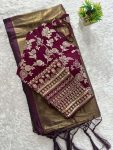 ATRACTIVE TISSUE SILK ZARI WEAVING WORK SAREE WITH STITCHED BLOUSE FESTIVAL WEAR WHOLESALE PRICE ETHNIC GARMENT (19)