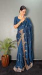 ATRACTIVE VICHITRA SILK ZARI WITH DMC SWAROVSKI WORK 1 MINUTE SAREE WITH UNSTITCHED BLOUSE FESTIVAL WEAR WHOLESALE PRICE ETHNIC GARMENT (28)