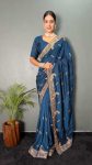 ATRACTIVE VICHITRA SILK ZARI WITH DMC SWAROVSKI WORK 1 MINUTE SAREE WITH UNSTITCHED BLOUSE FESTIVAL WEAR WHOLESALE PRICE ETHNIC GARMENT (28)