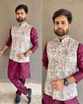 ATTRACTIVE BANGLORI SILK MENS KURTA PANT WITH EMBROIDERY AND PRINT WORK KOTI WEDDING WEAR WHOLESALE PRICE ETHNIC GARMENT (2)