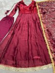 ATTRACTIVE BARBARI SILK EMBROIDERY LACE WORK GOWN BOTTOM WITH DUPATTA FESTIVAL WEAR WHOLESALE PRICE ETHNIC GARMENT (14)