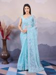 ATTRACTIVE BURBERRY SILK EMBROIDERY SEQUENCE WORK SAREE WITH UNSTITCHED BLOUSE PARTY WEAR WHOLESALE PRICE ETHNIC GARMENT (9)