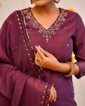 ATTRACTIVE CHANDERI COTTON NECK EMBROIDERY WORK TOP BOTTOM WITH DUPATTA FESTIVAL WEAR WHOLESALE PRICE ETHNIC GARMENT (3)