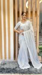 ATTRACTIVE CHIFFON SWAROVSKI LACE BORDER WORK 1 MINUTE SAREE WITH UNSTITCHED BLOUSE PARTY WEAR WHOLESALE PRICE ETHNIC GARMENT (12)