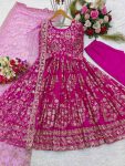 ATTRACTIVE CHINON EMBROIDERY SEQUENCE WORK GOWN BOTTOM WITH DUPATTA PARTY WEAR WHOLESALE PRICE ETHNIC GARMENT (8)