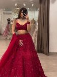 ATTRACTIVE CHINON SILK THREAD WITH SEQUENCE WORK LEHENGA CHOLI WITH DUPATTA WEDDING WEAR WHOLESALE PRICE ETHNIC GARMENT (2)