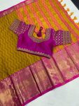 ATTRACTIVE COTTON JACQUARD WEAVING WORK SAREE WITH READY MADE BLOUSE FESTIVAL WEAR WHOLESALE PRICE ETHNIC GARMENT (9)