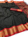 ATTRACTIVE COTTON SILK BROAD CONTRAST JACQUARD WORK BORDER SAREE WITH UNSTITCHED BLOUSE FESTIVAL WEAR WHOLESALE PRICE ETHNIC GARMENT (10)