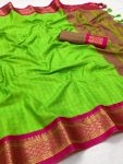 ATTRACTIVE COTTON SILK BROAD CONTRAST JACQUARD WORK BORDER SAREE WITH UNSTITCHED BLOUSE FESTIVAL WEAR WHOLESALE PRICE ETHNIC GARMENT (16)