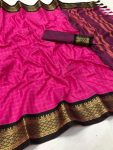 ATTRACTIVE COTTON SILK BROAD CONTRAST JACQUARD  WORK BORDER  SAREE WITH UNSTITCHED BLOUSE RANI