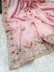 ATTRACTIVE DIAMOND CHINON EMBROIDERY CODING MULTI THREAD SEQUENCE WORK SAREE WITH UNSTITCHED BLOUSE PARTY WEAR WHOLESALE PRICE ETHNIC GARMENT (8)