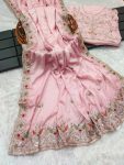 ATTRACTIVE DIAMOND CHINON EMBROIDERY CODING MULTI THREAD SEQUENCE WORK SAREE WITH UNSTITCHED BLOUSE PARTY WEAR WHOLESALE PRICE ETHNIC GARMENT (8)
