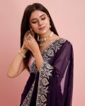 ATTRACTIVE GEORGETTE CODING AND MULTI WORK SAREE WITH UNSTITCHED BLOUSE FESTIVAL WEAR WHOLESALE PRICE ETHNIC GARMENT 6 (4)