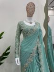 ATTRACTIVE GEORGETTE CODING SEQUENCE WITH REAL MIRROR WORK SAREE WITH UNSTITCHED BLOUSE PARTY WEAR WHOLESALE PRICE ETHNIC GARMENT (3)