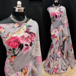 ATTRACTIVE GEORGETTE DIGITAL PRINT WORK SAREE WITH UNSTITCHED BLOUSE GERY