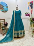 ATTRACTIVE GEORGETTE EMBROIDERY SEQUENCE WORK GOWN WITH DUPATTA FESTIVAL WEAR WHOLESALE PRICE ETHNIC GARMENT (9)