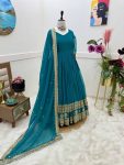 ATTRACTIVE GEORGETTE EMBROIDERY SEQUENCE WORK GOWN WITH DUPATTA FESTIVAL WEAR WHOLESALE PRICE ETHNIC GARMENT (9)