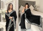 ATTRACTIVE GEORGETTE FLORAL EMBROIDERY WITH SEQUENCE THREAD WORK SAREE WITH UNSTITCHED BLOUSE FESTIVAL WEAR WHOLESALE PRICE ETHNIC GARMENT (10)