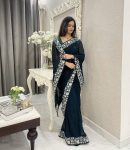 ATTRACTIVE GEORGETTE FLORAL EMBROIDERY WITH SEQUENCE THREAD WORK SAREE WITH UNSTITCHED BLOUSE FESTIVAL WEAR WHOLESALE PRICE ETHNIC GARMENT (4)