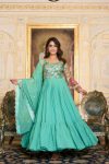 ATTRACTIVE GEORGETTE JACQUARD WORK GOWN WITH DUPATTA FESTIVAL WEAR WHOLESALE PRICE ETHNIC GARMENT (11)