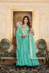 ATTRACTIVE GEORGETTE JACQUARD WORK GOWN WITH DUPATTA FESTIVAL WEAR WHOLESALE PRICE ETHNIC GARMENT (11)