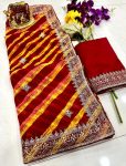 ATTRACTIVE GEORGETTE LAHARIYA PRINT SAREE WITH UNSTITCHED BLOUSE FESTIVA WEAR WHOLESALE PRICE ETHNIC GARMENT (10)