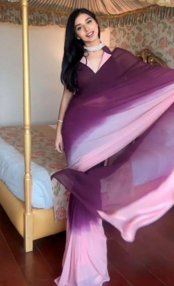 ATTRACTIVE GEORGETTE MULTI COLOR DIGITAL PRINT WORK READY TO WEAR SAREE WITH UNSTITCHED BLOUSE WINE