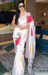 ATTRACTIVE GEORGETTE MULTI COLOR FLOWER DIGITAL PRINT WORK READY TO WEAR SAREE WITH UNSTITCHED BLOUSE WHITE
