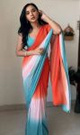 ATTRACTIVE GEORGETTE ORNAGE WITH SKY COLOR DIGITAL PRINT WORK READY TO WEAR SAREE WITH UNSTITCHED BLOUSE PARTY WEAR WHOLESALE PRICE ETHNIC GARMENT (2)