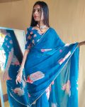 ATTRACTIVE GEORGETTE PRINTED WITH PEARL LACE BORDER WORK SAREE WITH UNSTITCHED BLOUSE PARTY WEAR WHOLESALE PRICE ETHNIC GARMENT (4)