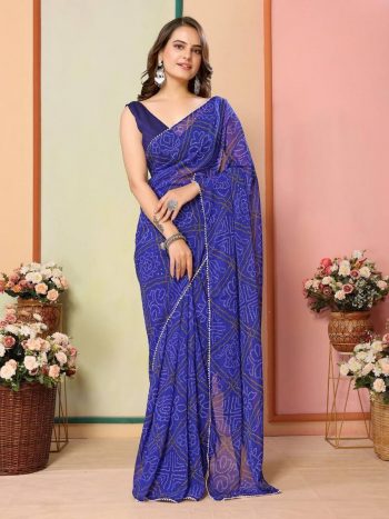 ATTRACTIVE GEORGETTE READY TO WEAR 1 MINUTE SAREE WITH UNSTITCHED BLOUSE BLUE